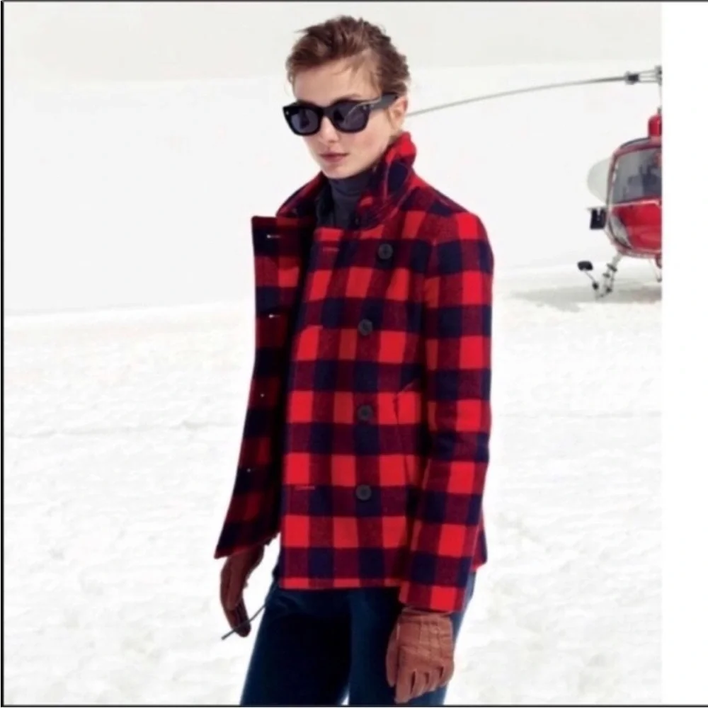 J.Crew Buffalo Check Short Peacoat Wool Red & Black Size 0 - Picture 3 of 11
